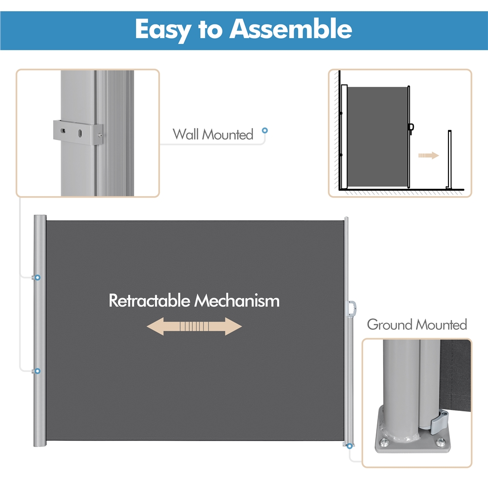 118 x 71" Retractable Side Awning, Dark Gray F71842
