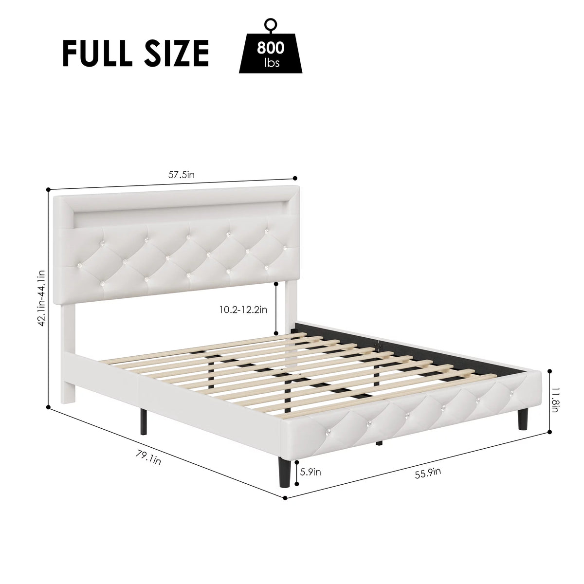 Queen Size LED Upholstered Platform Bed Frame with Adjustable Headboard F792349