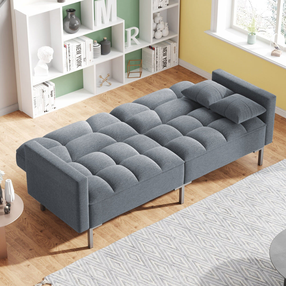Dark Gray Linen Convertible Folding Futon Sofa Bed S6746
