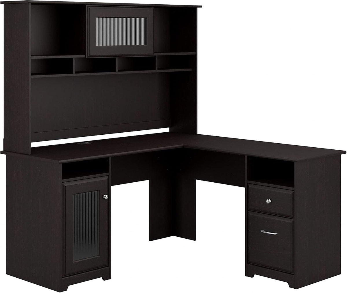 L Shaped Computer Desk with Hutch, 60W, Ash Gray D826649