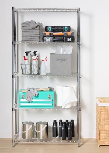 5-Shelf Adjustable Heavy Duty Steel Wire Rack Storage Shelving, Chrome Z23148