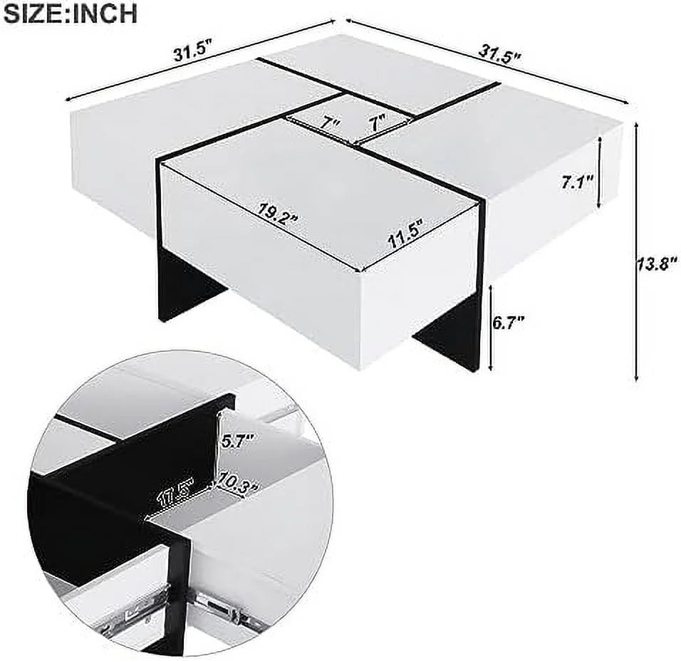 Brown Square Coffee Table with 4 Hidden Compartments P816705