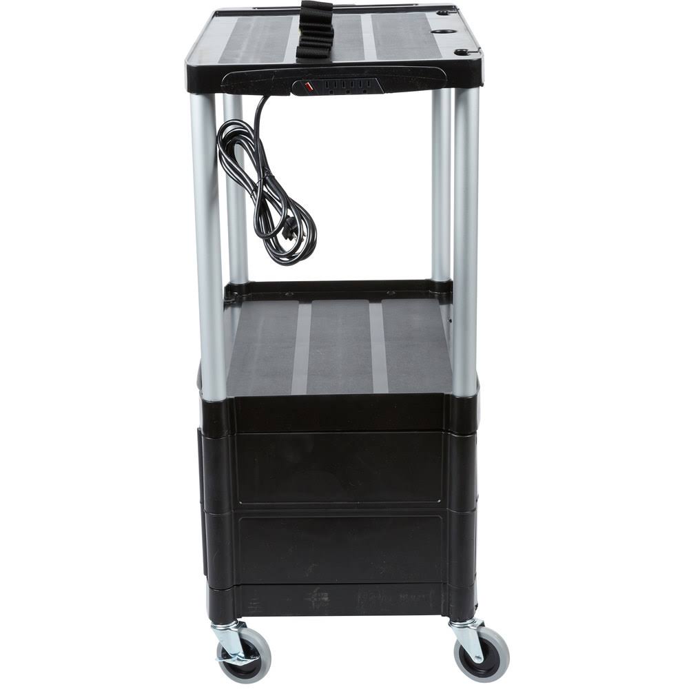 Black Three-Shelf AV Cart with Cabinet H2382