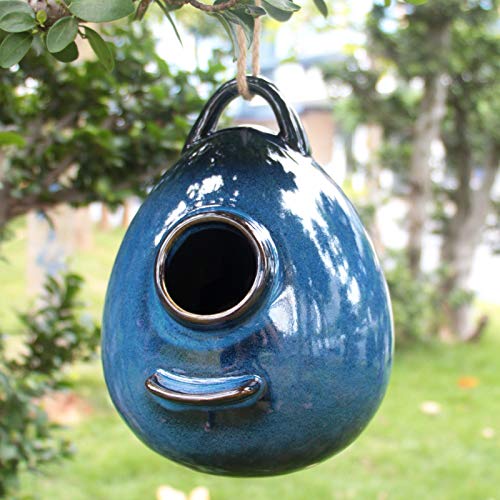 Blue Ceramic Hanging Birdhouse I6548
