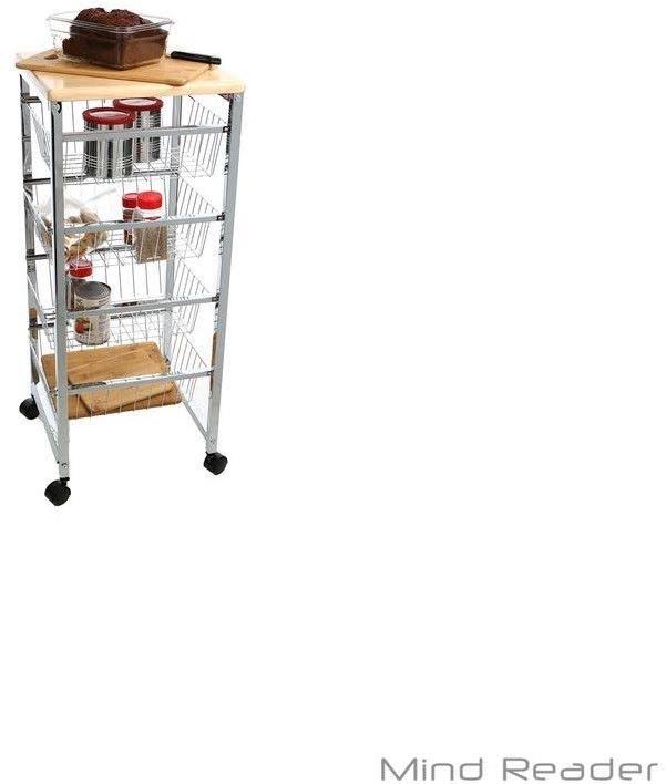 4 Tier Wire Basket Cart with Wood Surface B9788