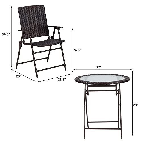 3 Pieces Wicker Folding Bistro Set J64615