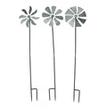 Silver Metal Windmill Wind Spinner Garden Stakes Set of 3 R11661
