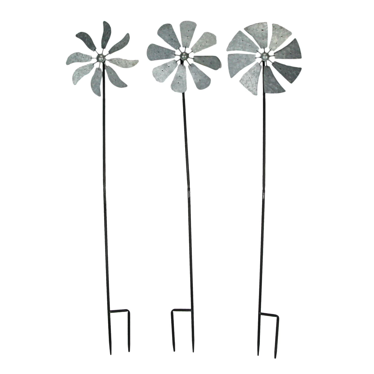 Silver Metal Windmill Wind Spinner Garden Stakes Set of 3 R11661