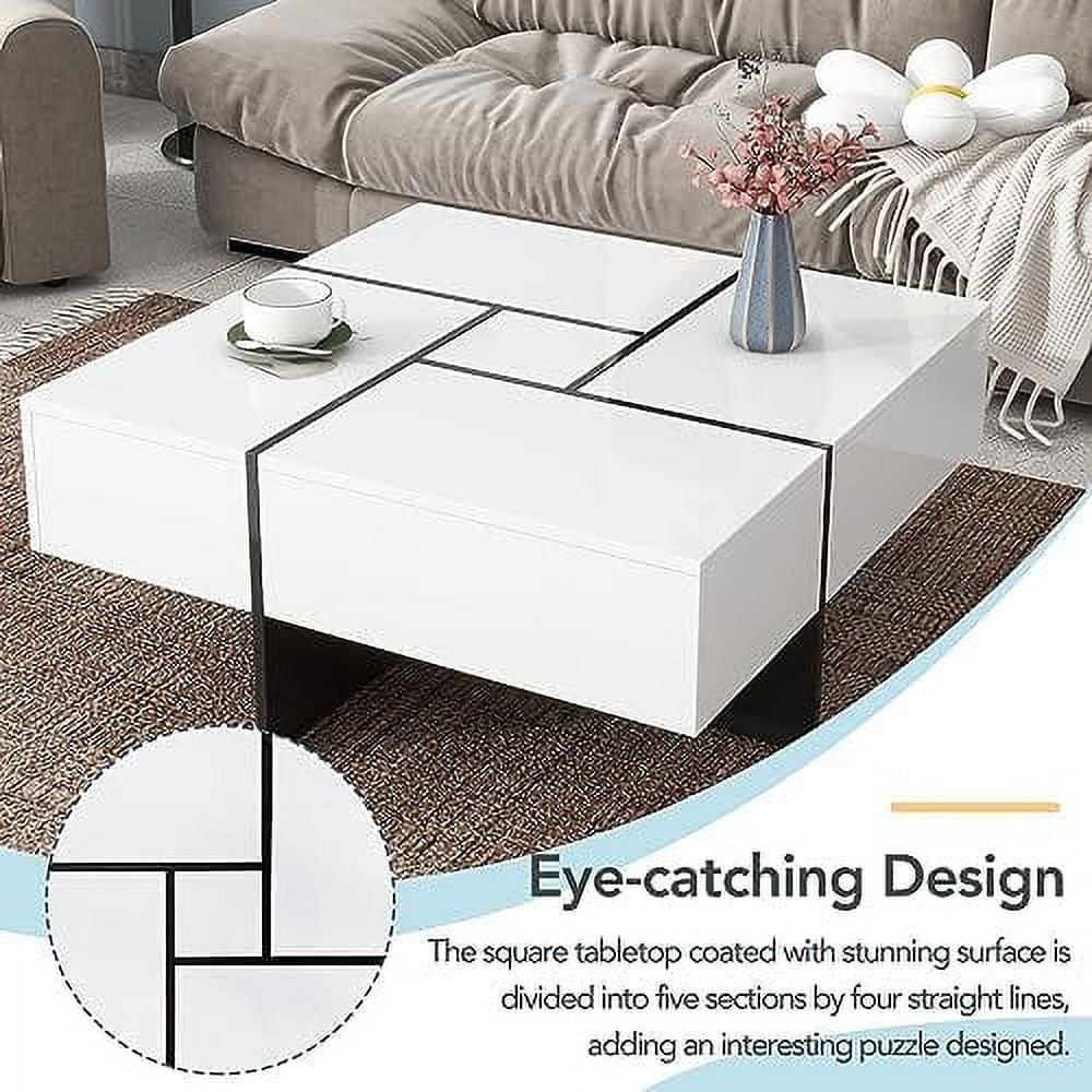 Brown Square Coffee Table with 4 Hidden Compartments P816705