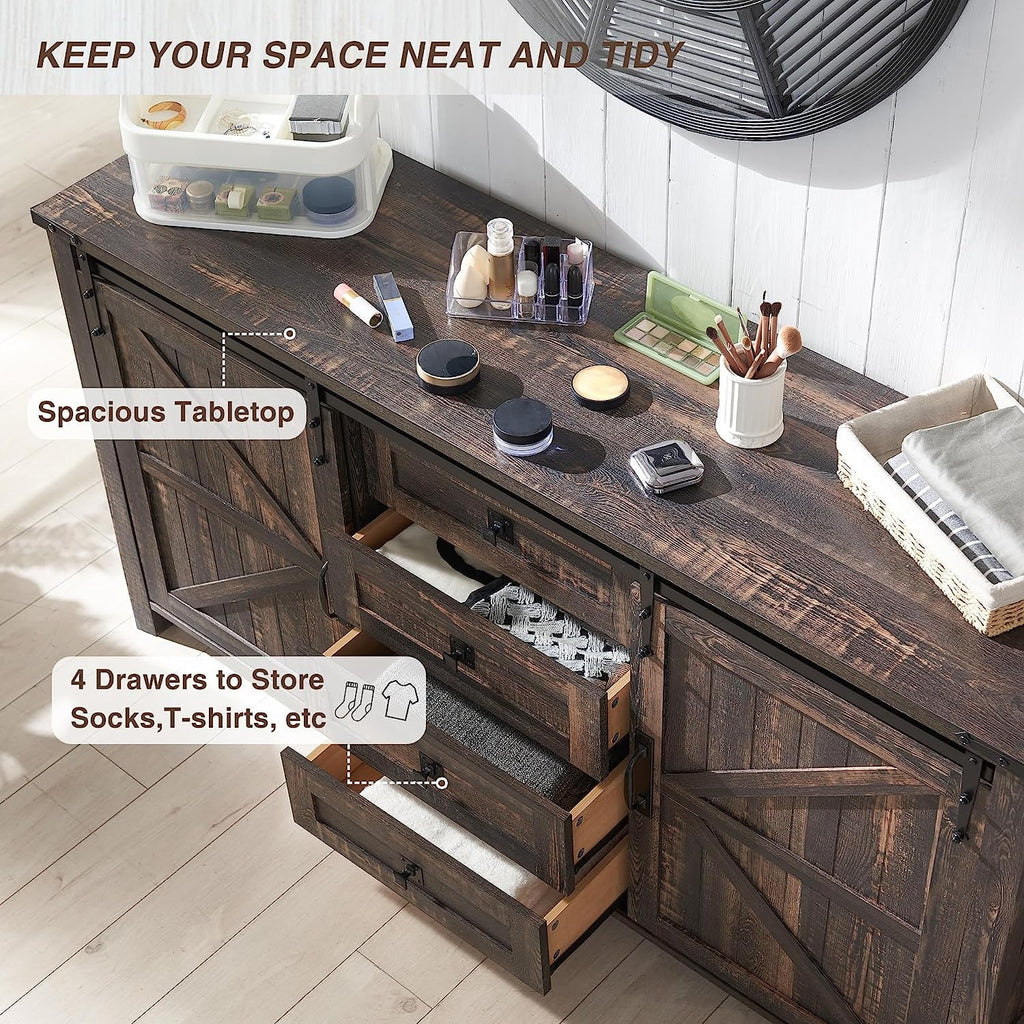 4 Drawer Light Rustic Oak Wood Dresser L496901