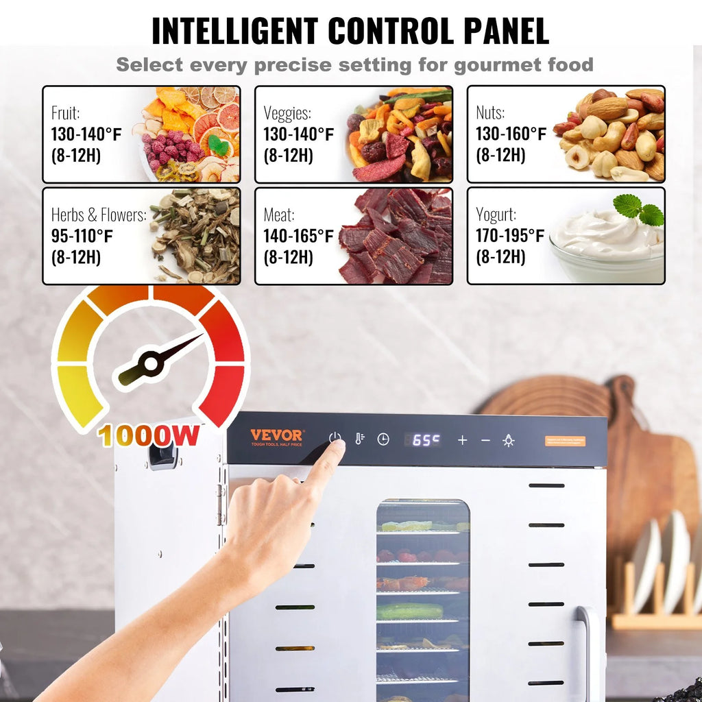 Food Dehydrator Machine, 10 Stainless Steel Trays, 1000W Electric Food Dryer S28767