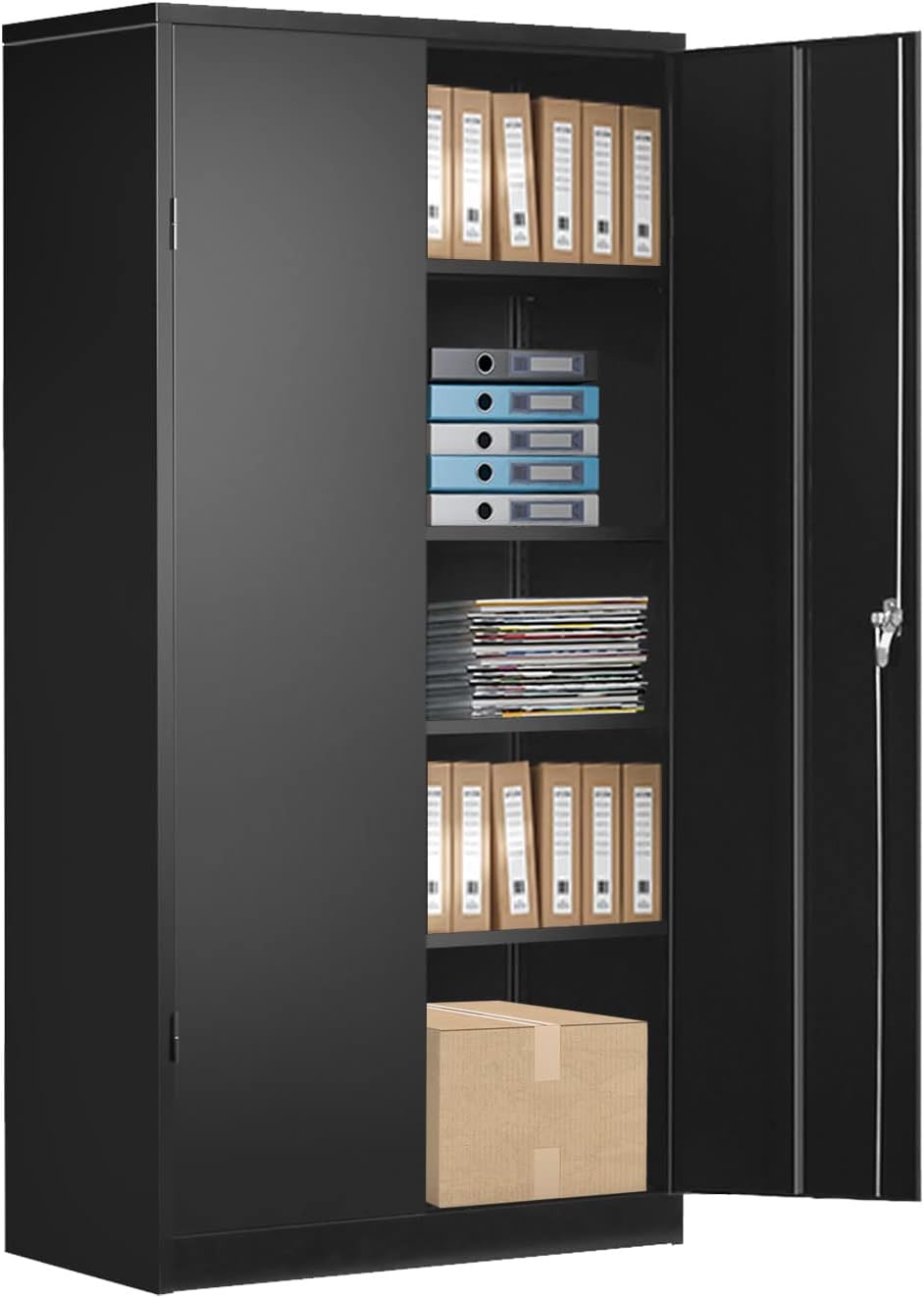 Tall White Lockable Steel Storage Cabinet with 2 Adjustable Shelves B7602