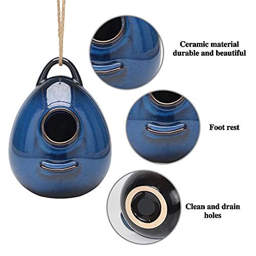 Blue Ceramic Hanging Birdhouse I6548