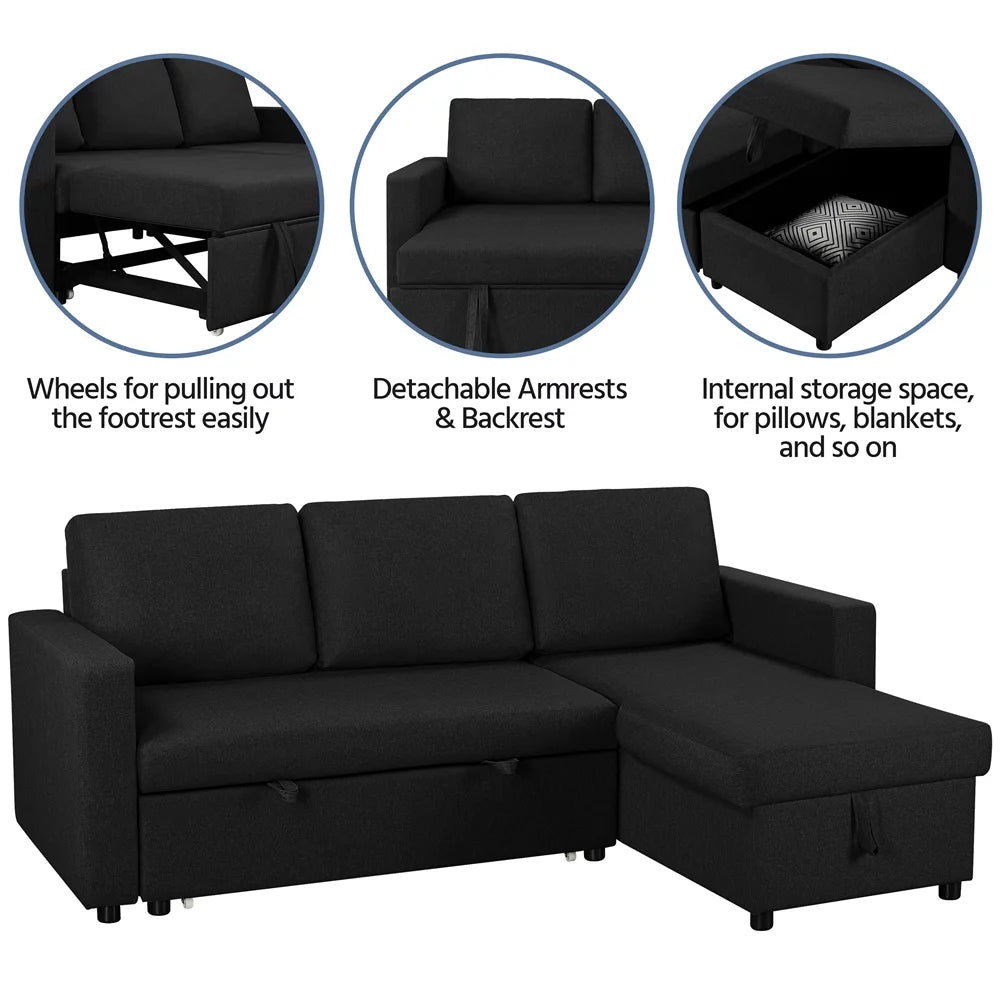 Dark Gray Reversible L-Shaped Sectional Sofa with Pull Out Bed X798