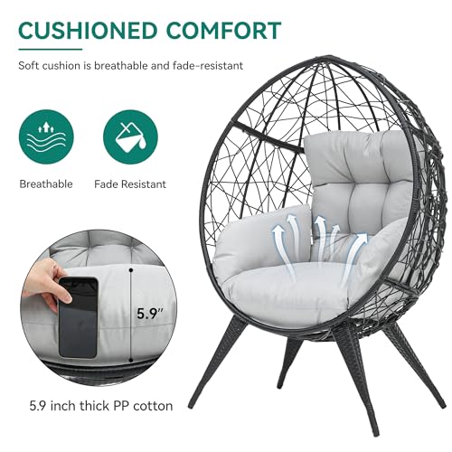 Large Wicker Egg Chair with Stand and Cushion I7784