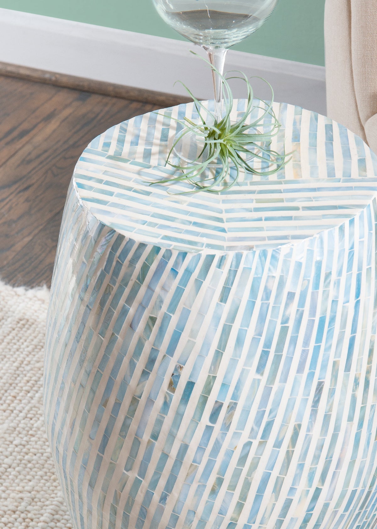 Blue White Capiz Shell Accent Table K345835
