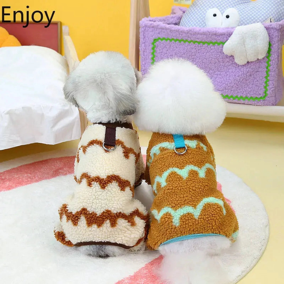 Beige Brown Coral Velvet Four-Legged Dog Jumpsuit G287