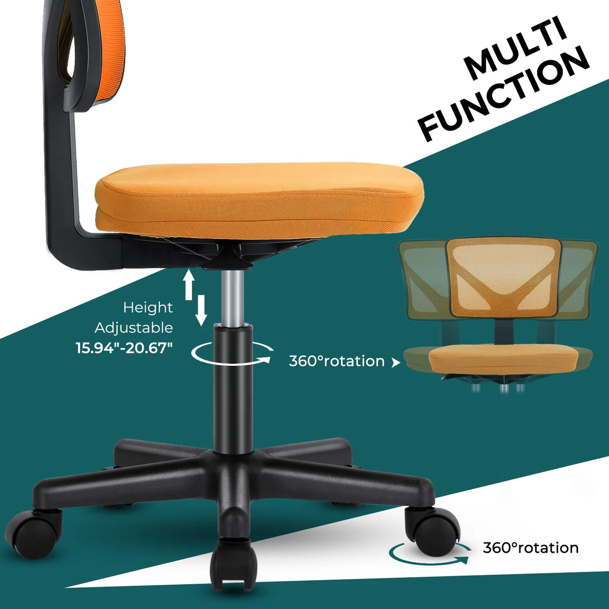 Armless Height Adjustable Orange Office Chair Y653668