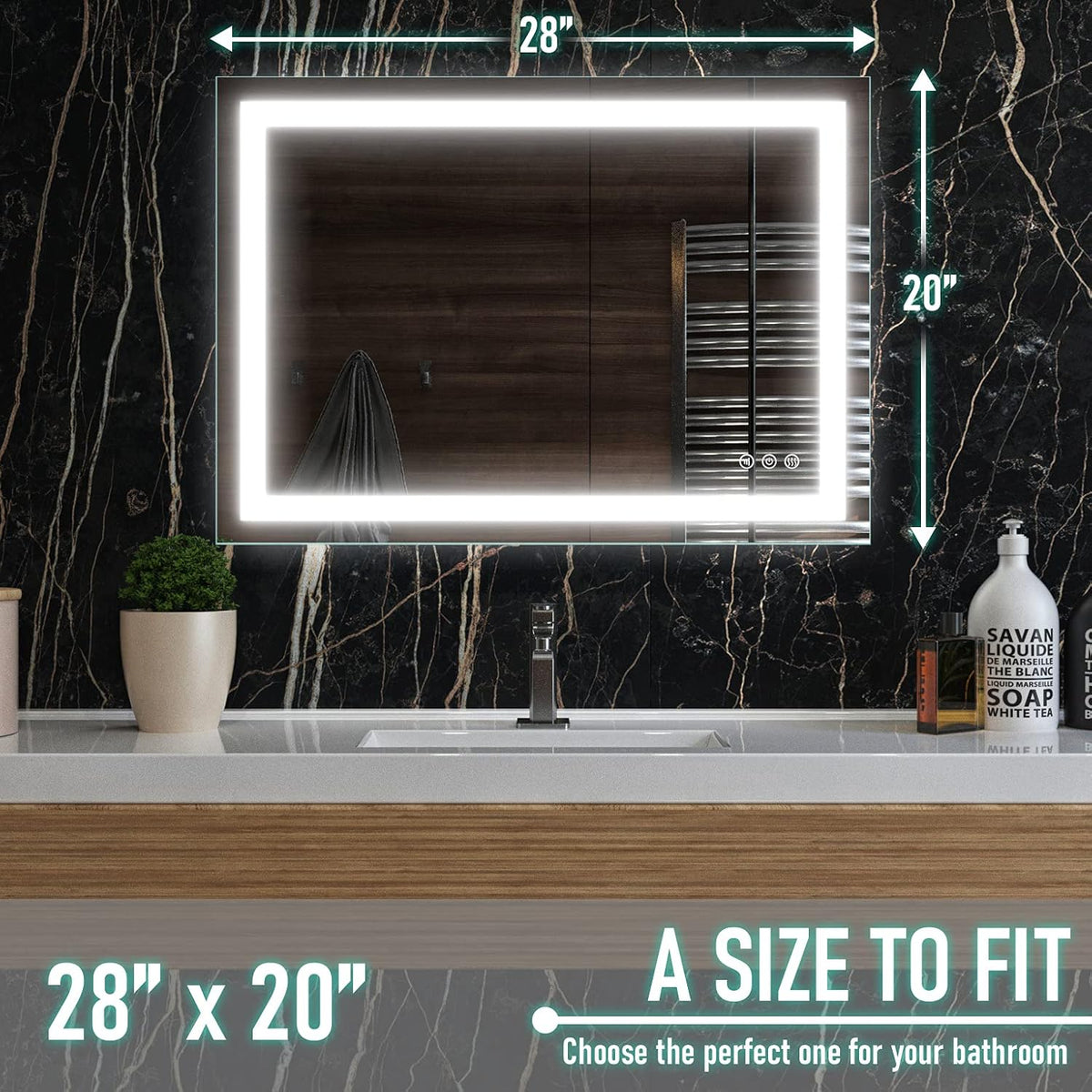 Frameless Led Bathroom Mirror with Lights, Anti Fog, Dimmable, 3 Colors L4049