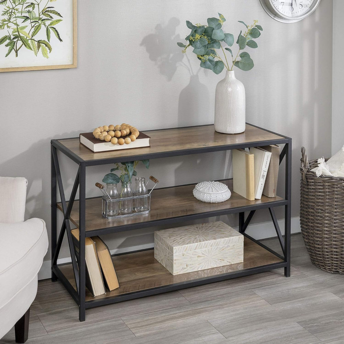 4 Tier Grey Metal Wood Bookcase M67784
