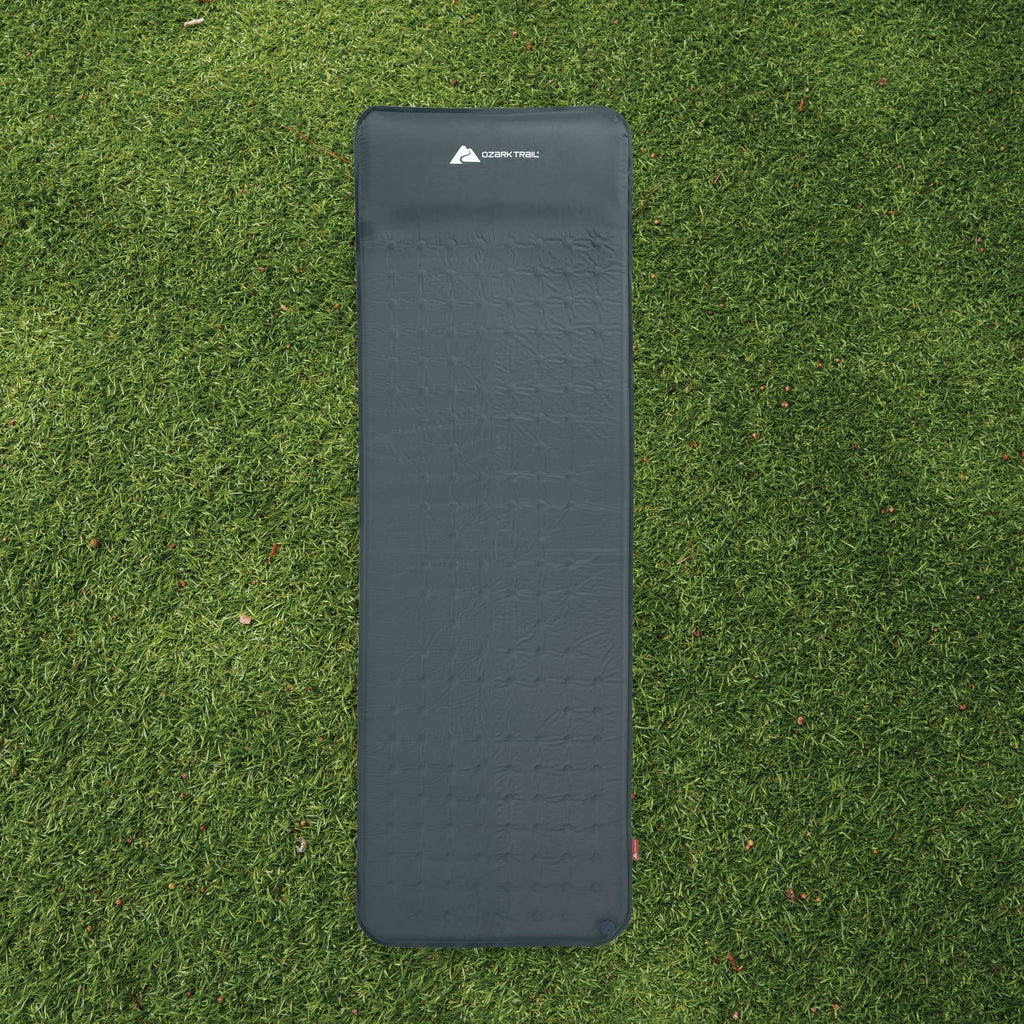 Self-Inflating Camp Pad with Pillow, Grey, 78" L x 25" W x 2" H K719