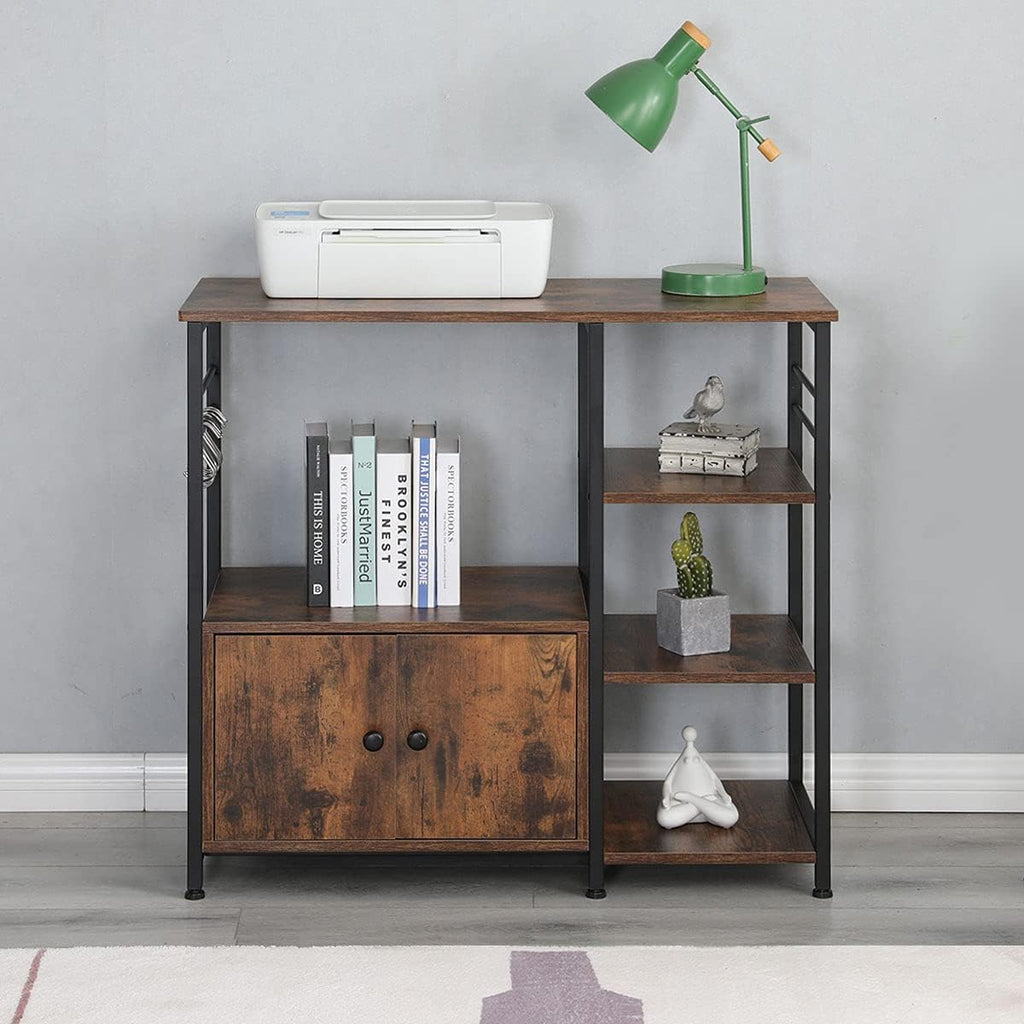 4-Tier Industrial Kitchen Baker's Rack with Storage and 8 Hooks, Rustic Brown J83058