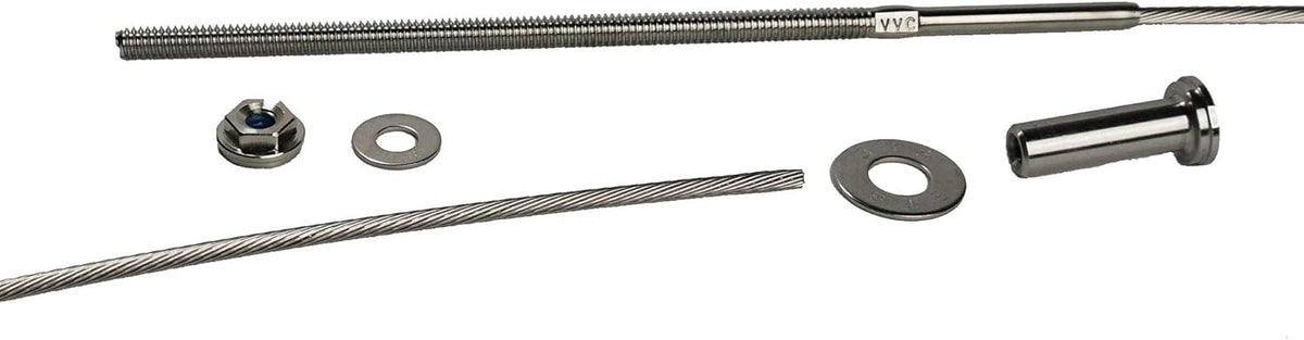 Stainless Steel Cable Railing Installation Kit for Deck Railing for 4x4 and 6x6 Posts, 1/8 Inch Cable, 25 Feet with Long Terminals and Stainless Chamfer Caps Q784
