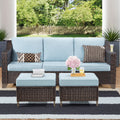 3 Pieces Outdoor Patio Wicker Conversation Set with Cushions, Sky Blue L3671