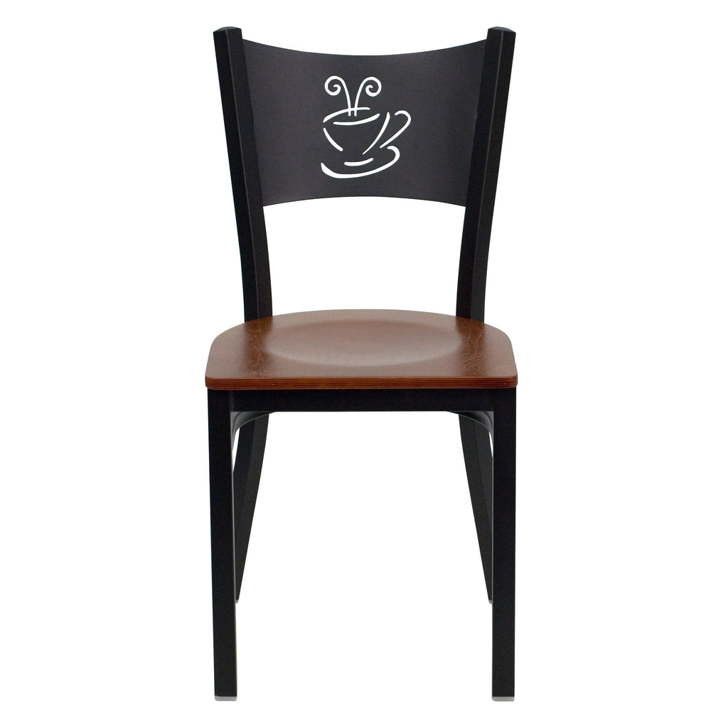 Black Metal Restaurant Chair with Cherry Wood Seat H23036