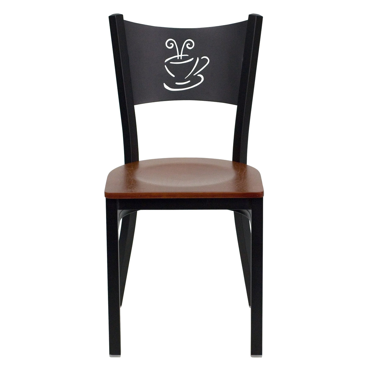 Black Metal Restaurant Chair with Cherry Wood Seat H23036