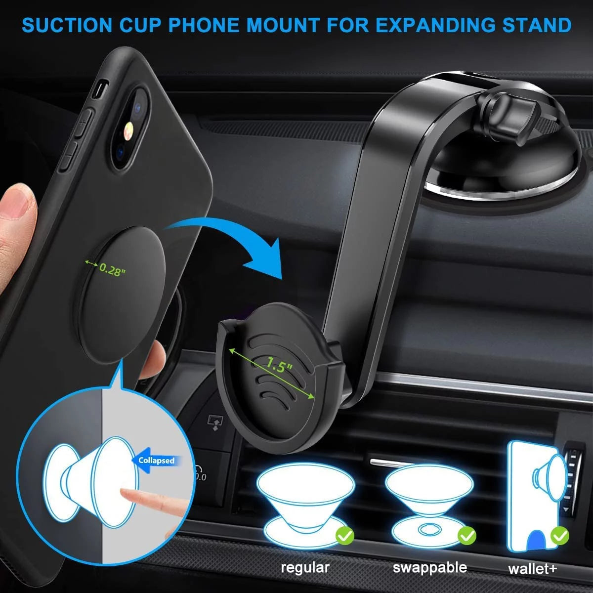 Suction Cup Phone Holder with 360 Rotation - Black Z9612