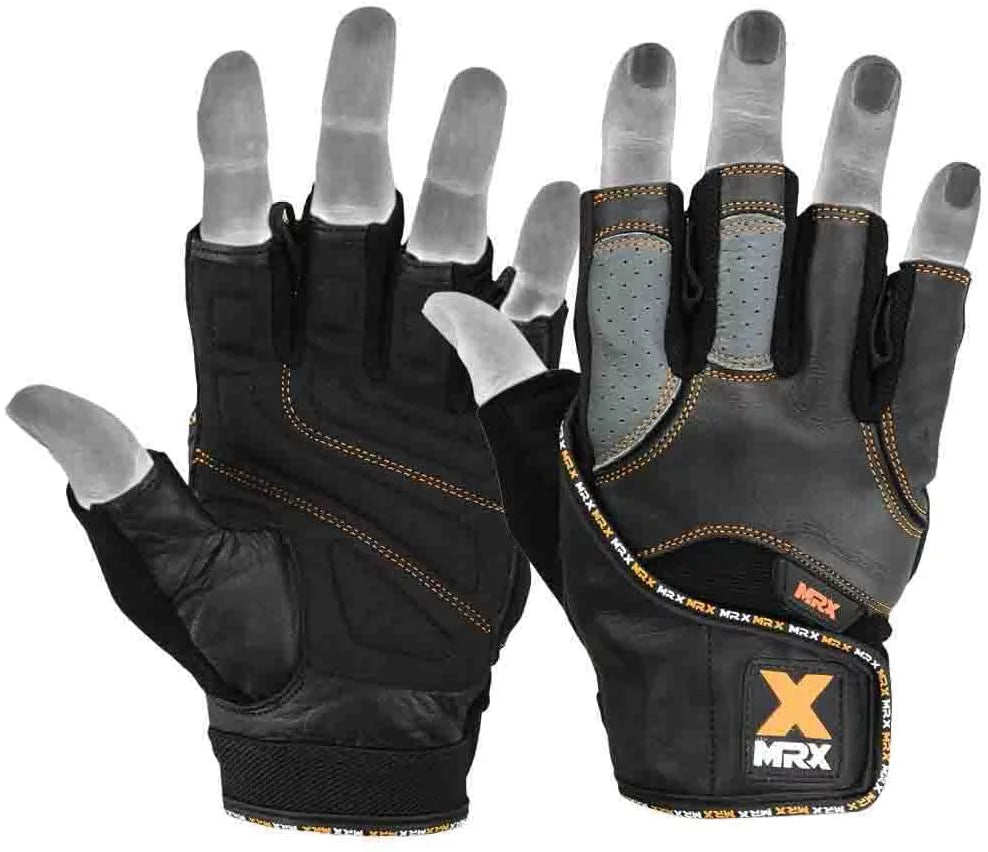 Weight Lifting Gloves Long Wrist Strap Black / Red M E675