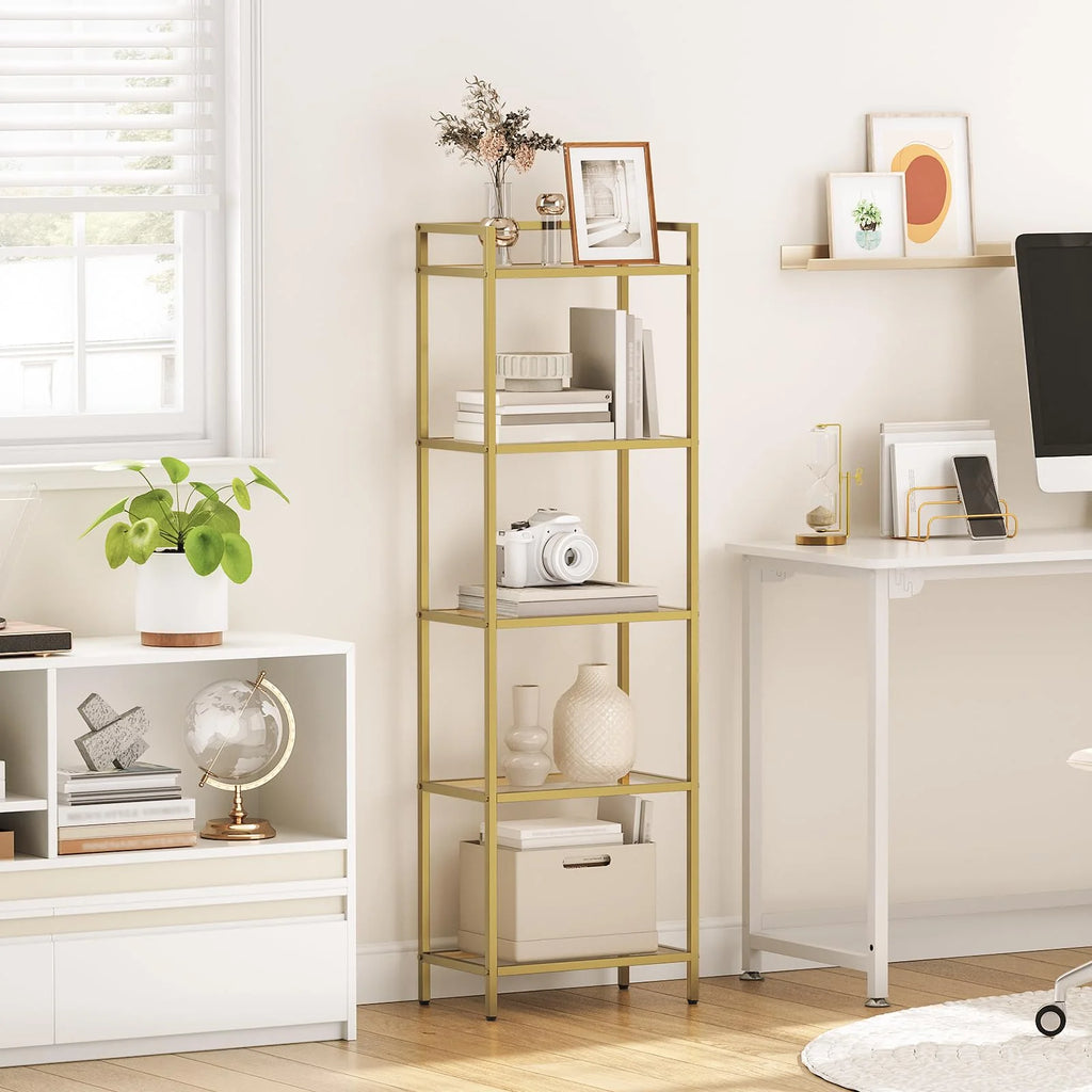 5-Tier Gold Bookcase with Tempered Glass Shelves C30335