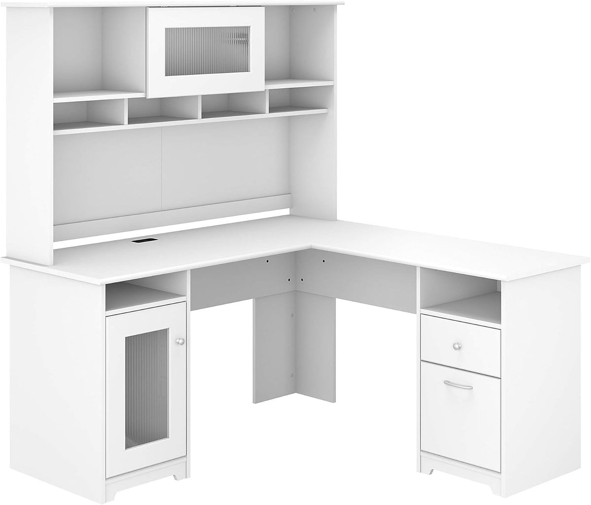 L Shaped Computer Desk with Hutch, 60W, Ash Gray D826649