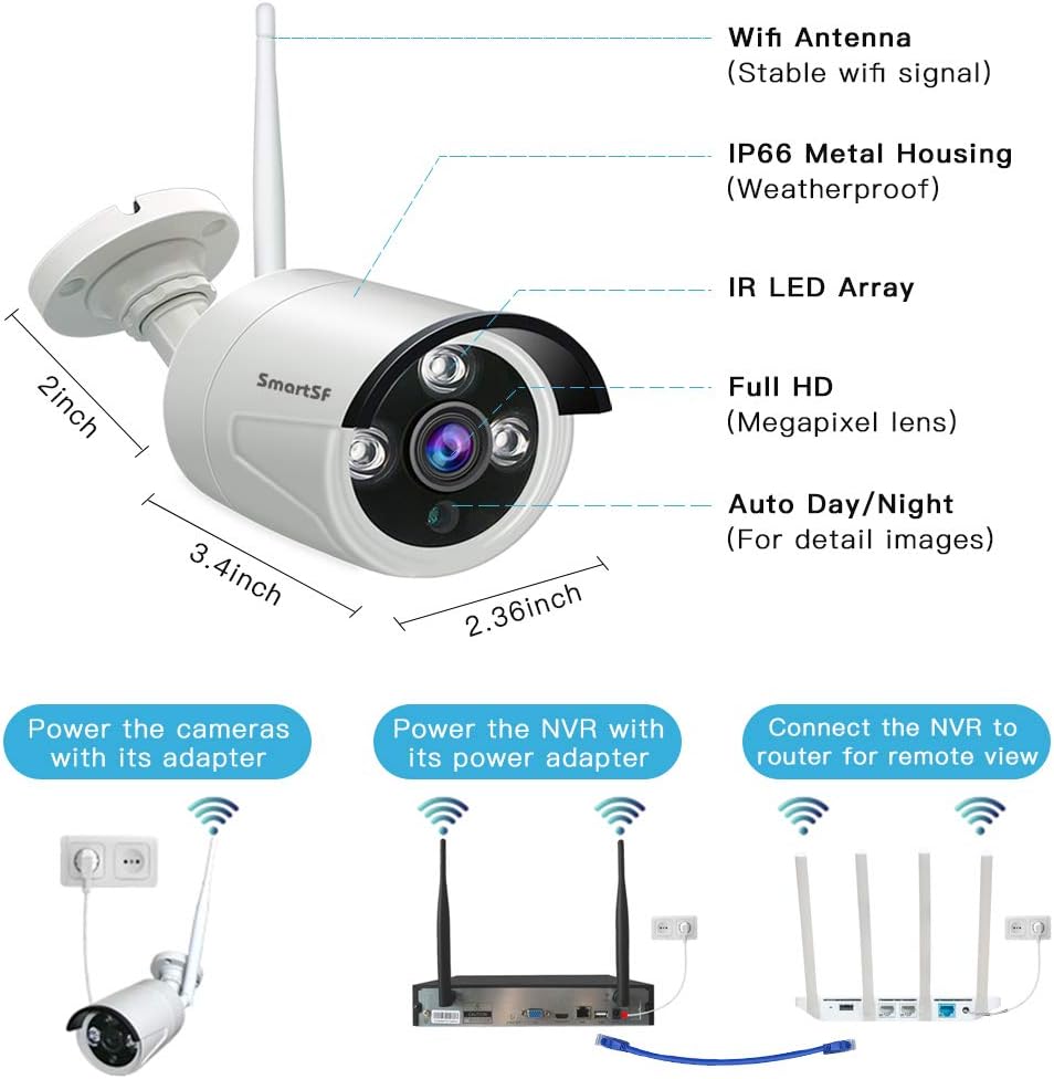 Wireless Security Camera System with 4 Weatherproof Indoor Outdoor IP Camera with 65Ft Night Vision A6226