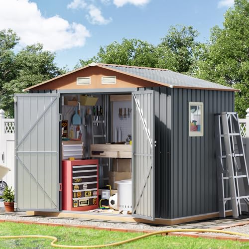Compact Metal Tool Shed with Lockable Door (Matte Gray) H1786