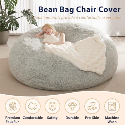 Waterproof Faux Fur 5FT Round Bean Bag Chair Cover with Pocket F974
