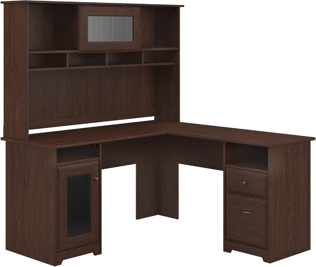 L Shaped Computer Desk with Hutch, 60W, Ash Gray D826649