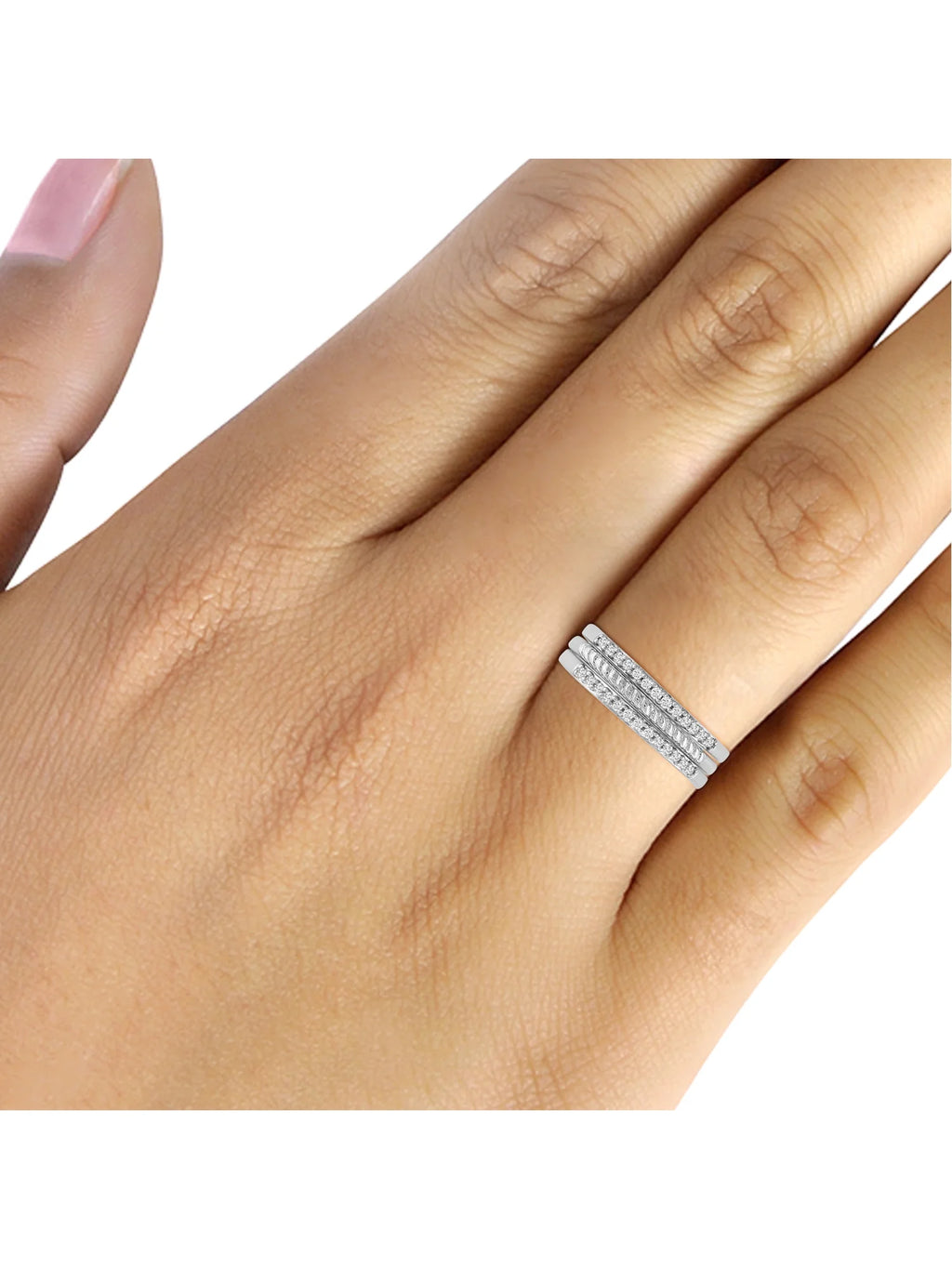 Sterling Silver Stacking Rings Set with White Diamond L17942