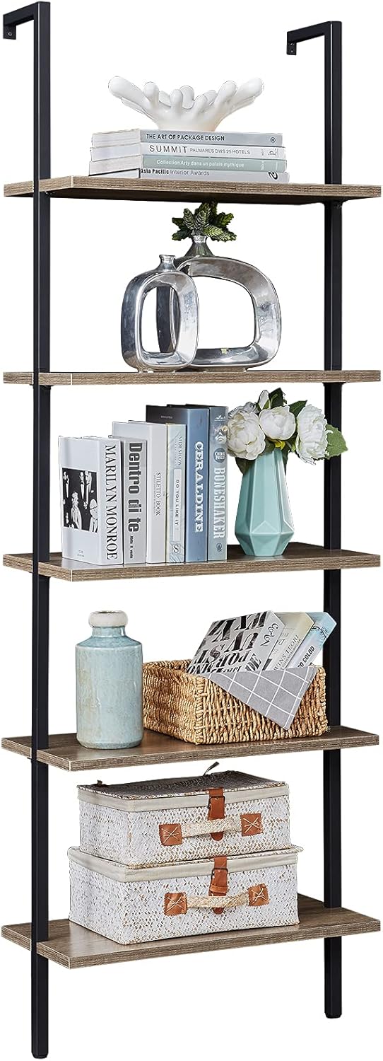 5-Tier Wall-Mounted Metal Shelf with Marble / Gold R56998