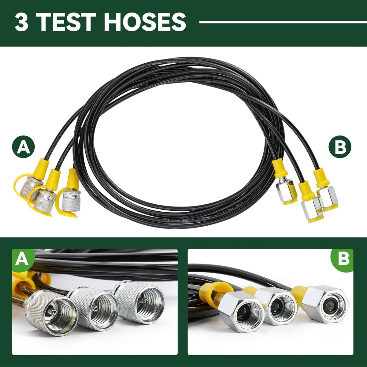 Hydraulic Pressure Gauges Kit with 4 Pressure Gauges 10 Couplings 3 Test Hoses J89487