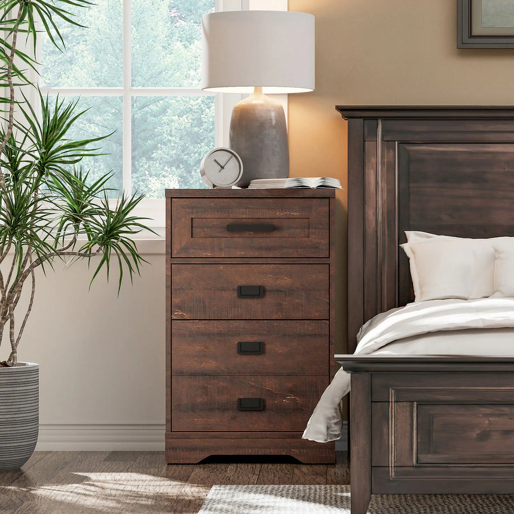 2 Pack 3 Drawers Rustic Brown Side Table Y87914