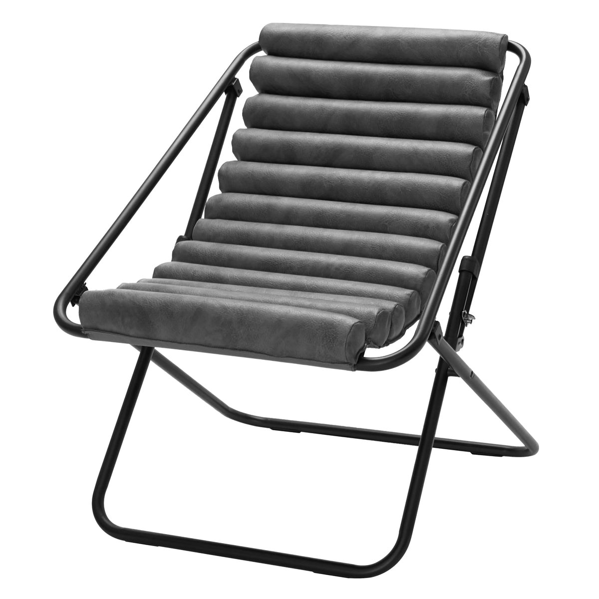 Ribbed Folding Sling Lounge Chair, Grey S4311
