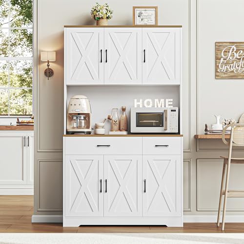 Black Tall Pantry Cabinet with Charging Station and Microwave Stand M31788