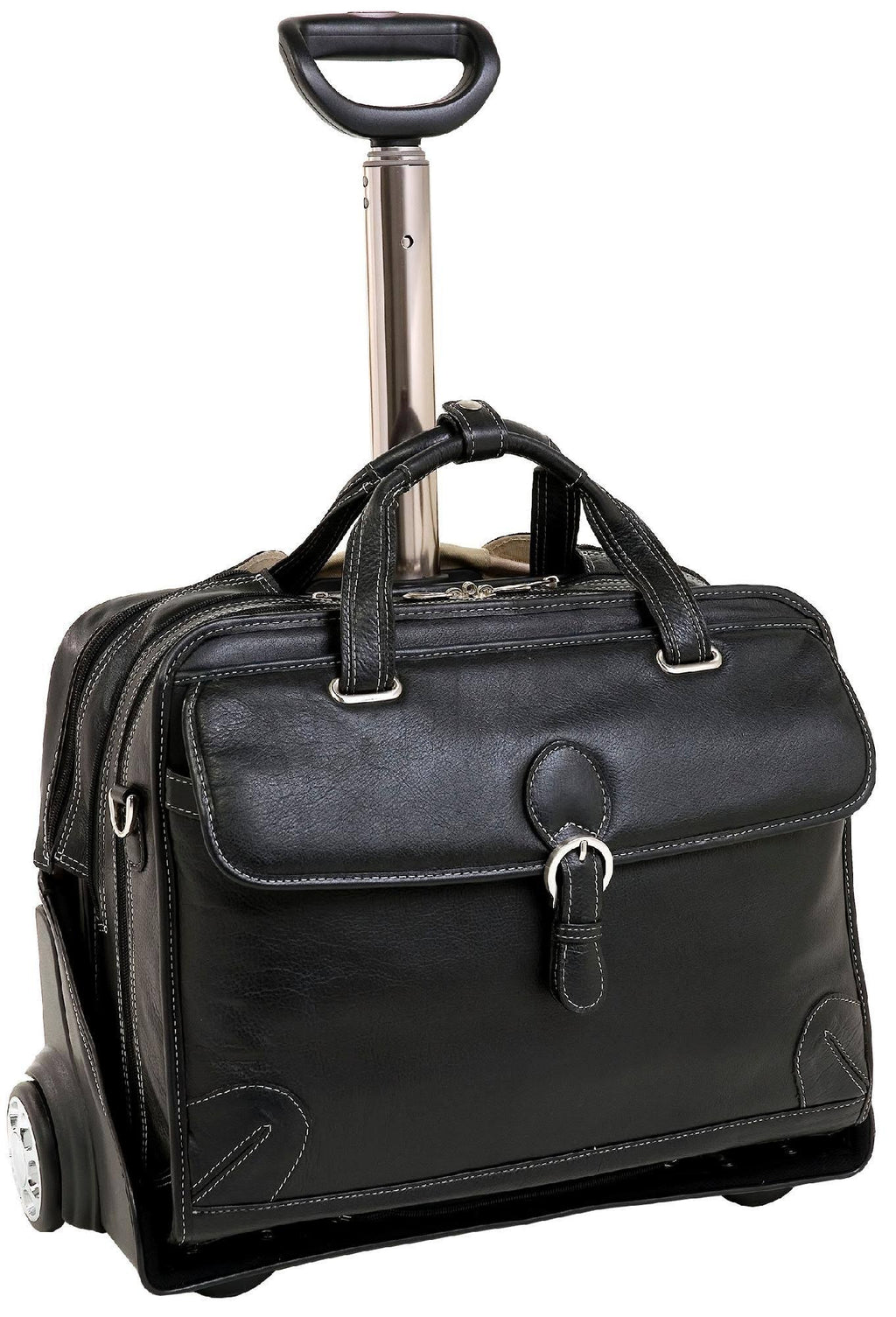 Black Leather Detachable Wheeled Laptop Case E92816