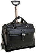 Black Leather Detachable Wheeled Laptop Case E92816