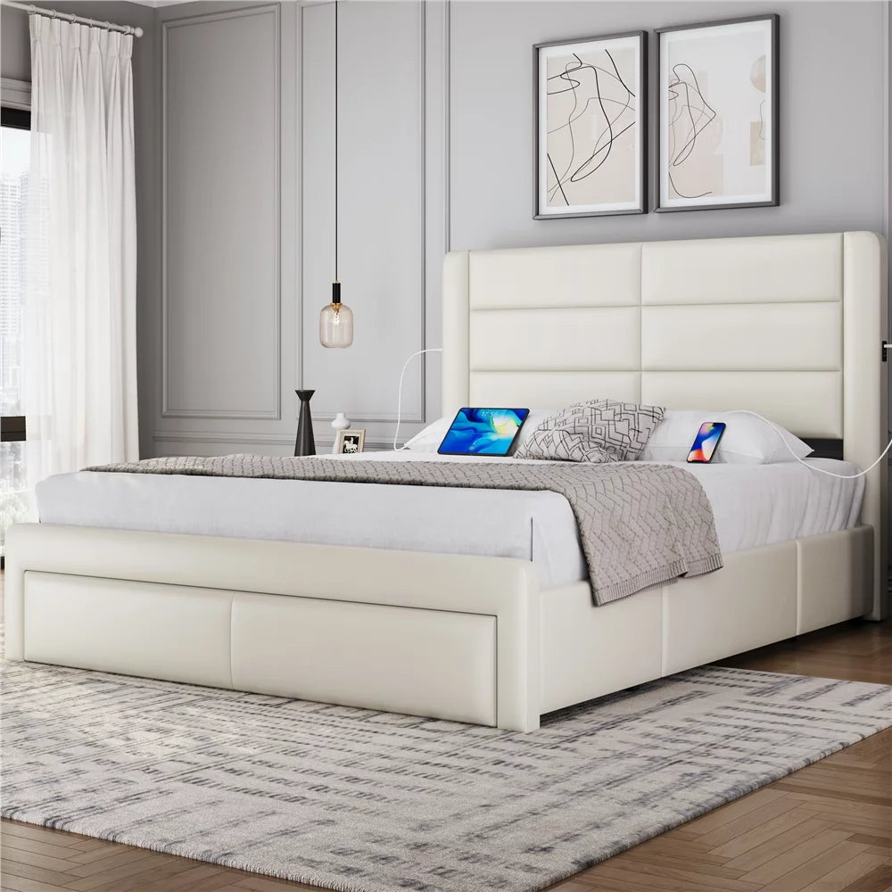 Black Queen Upholstered Platform Bed with 3 Storage Drawers M706236