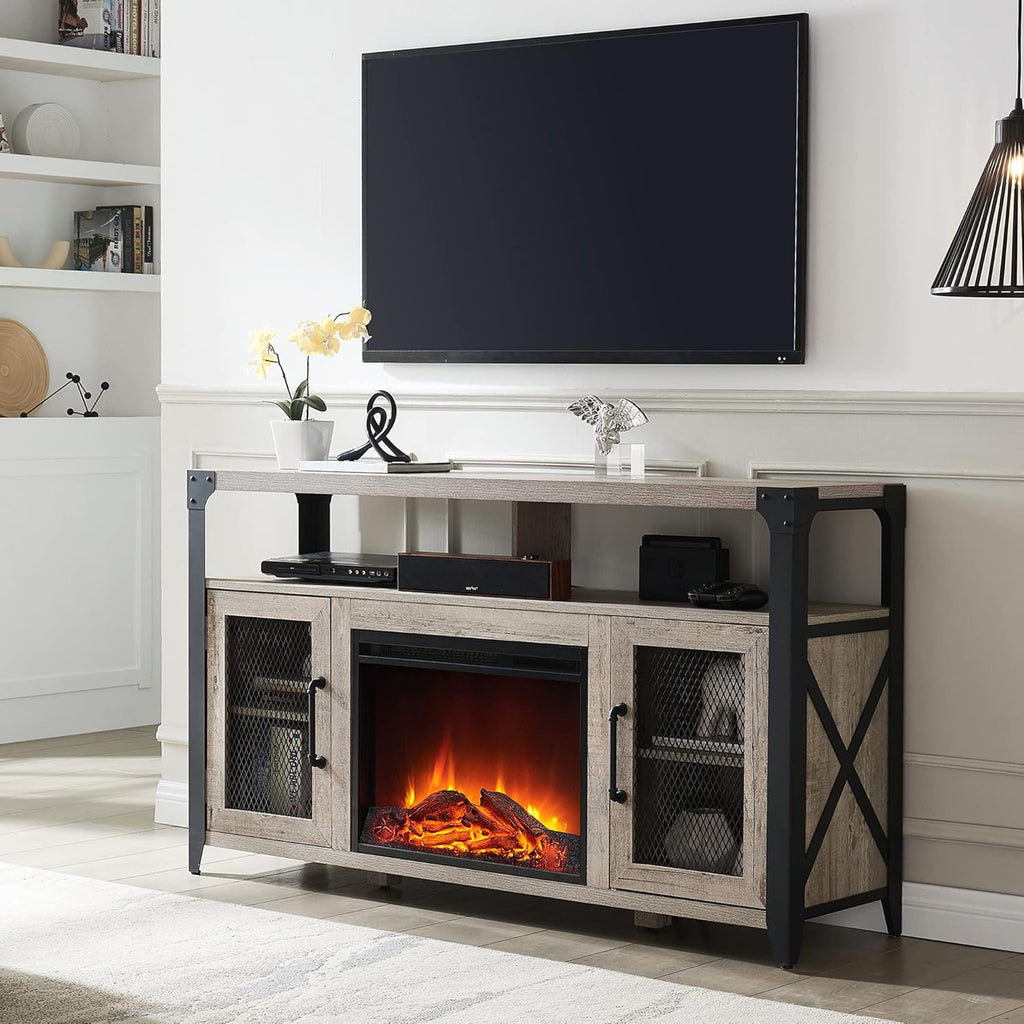 Light Rustic Oak Fireplace TV Stand for 65 inch TV E71204