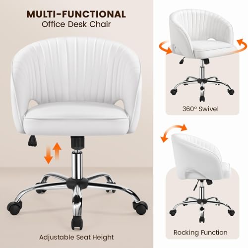 Cream Velvet Swivel Desk Chair with Wheels K66602
