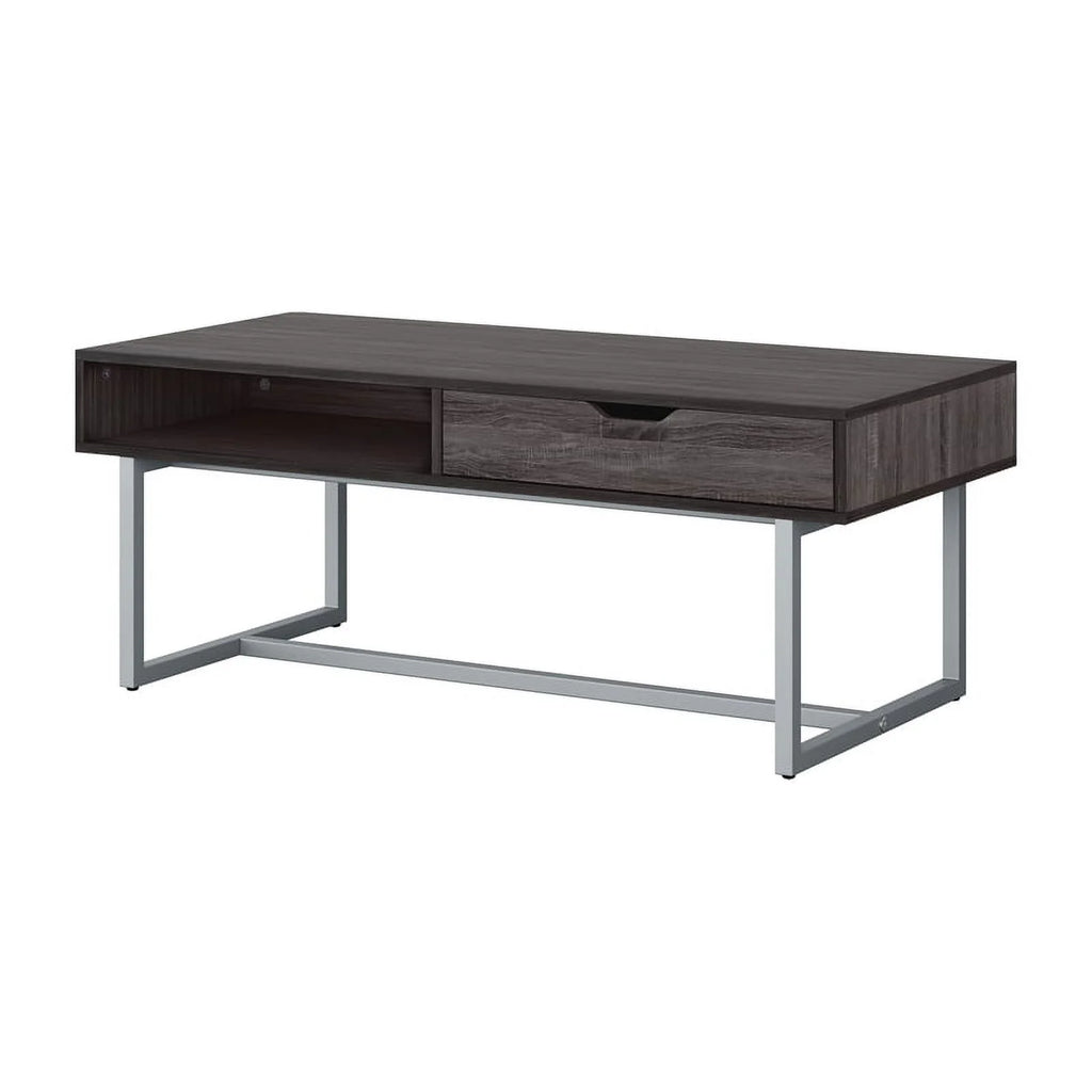 Gray Engineered Wood Single Drawer Coffee Table with Cubby Storage G7150